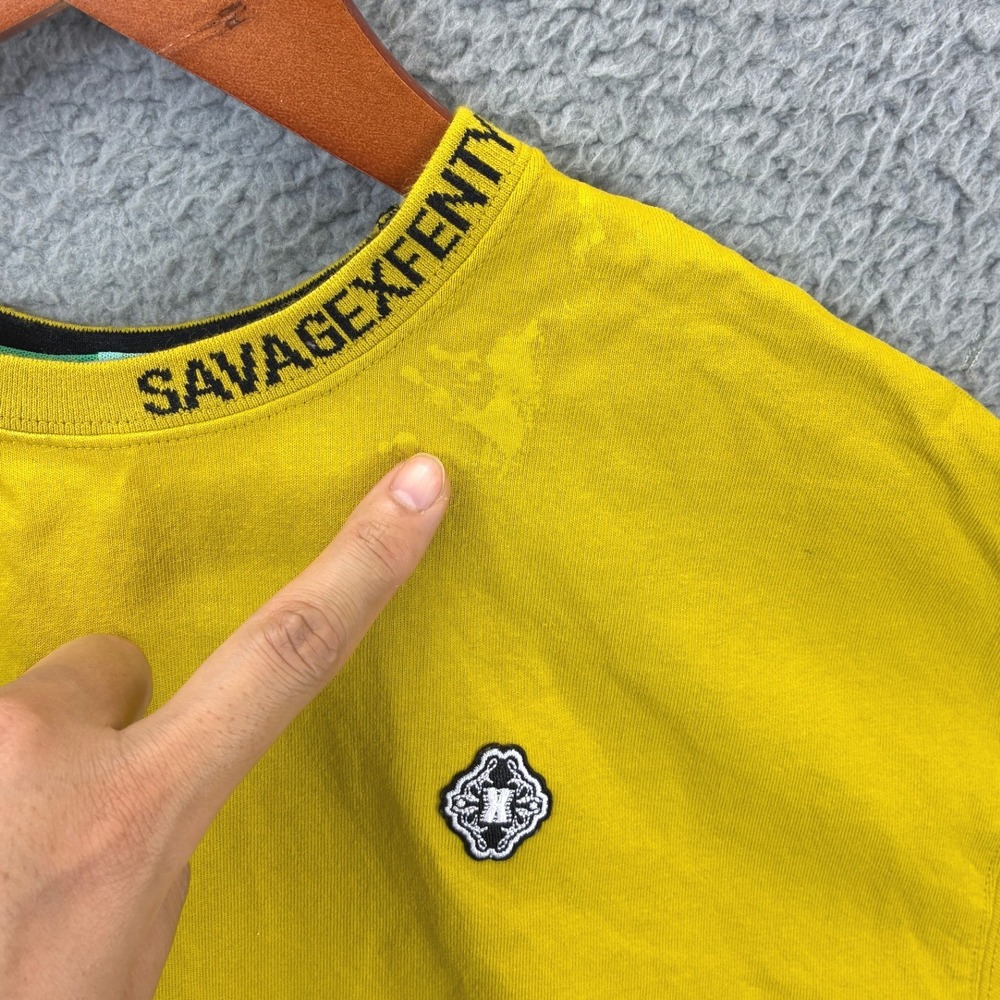 Savage X Fenty Cropped T-Shirt Womens S Yellow Mesh Layered Streetwear Casual - Picture 4 of 15
